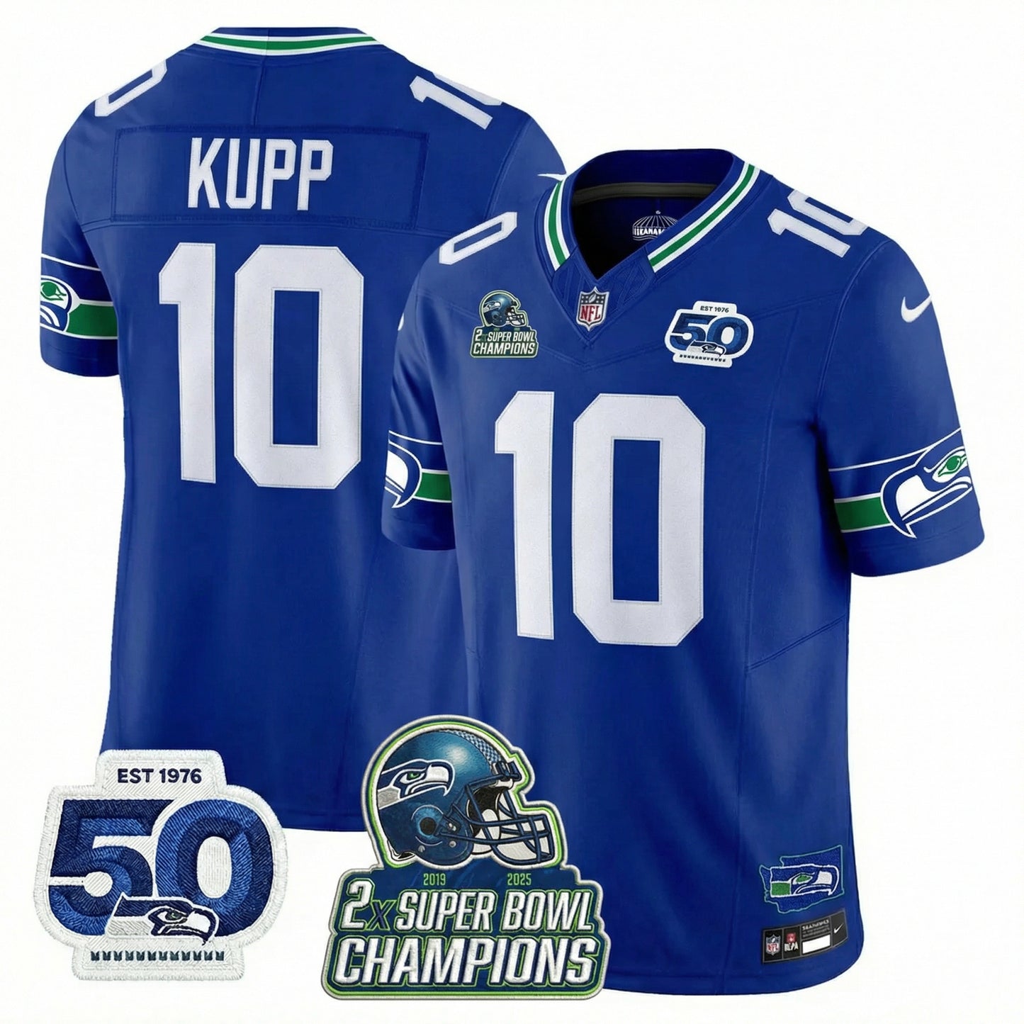 SEA 2x S.Bowl Champions Patch Vapor Limited Jersey - All Stitched
