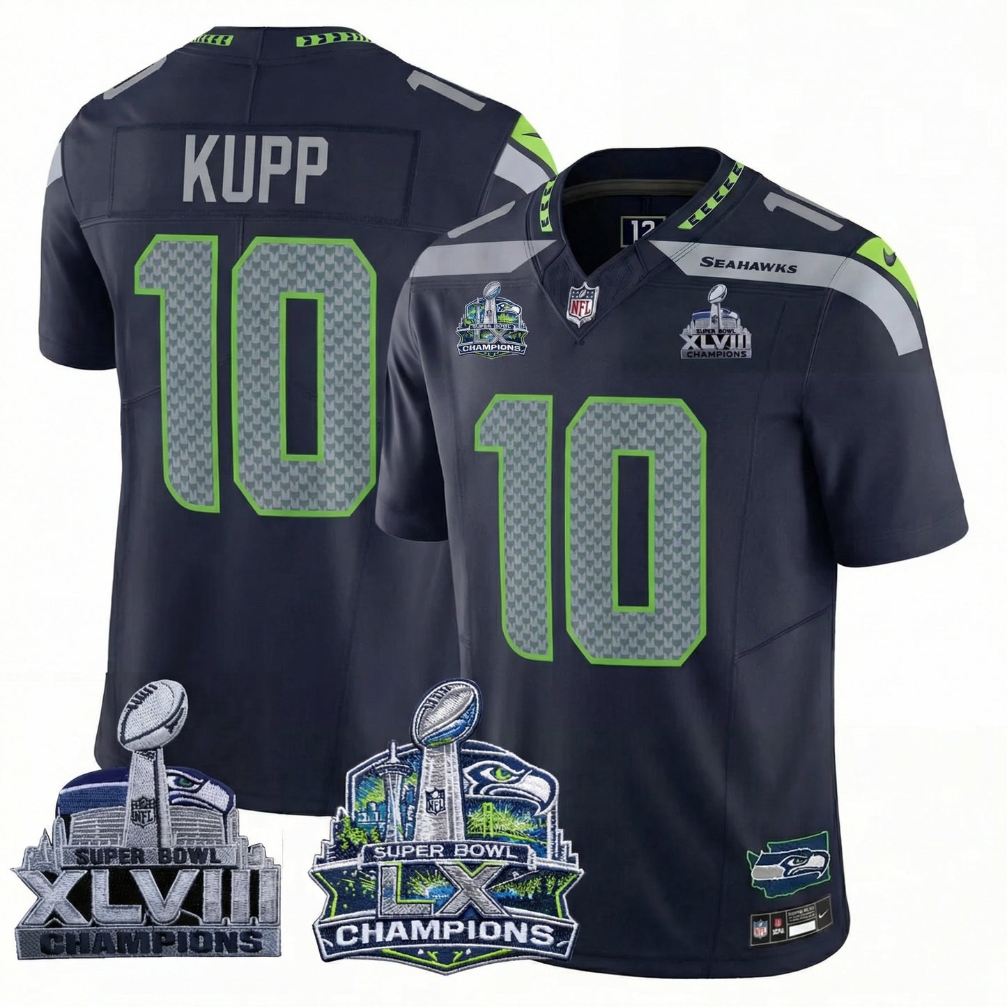 SEA 2x S.Bowl Champions Patch Vapor Limited Jersey - All Stitched