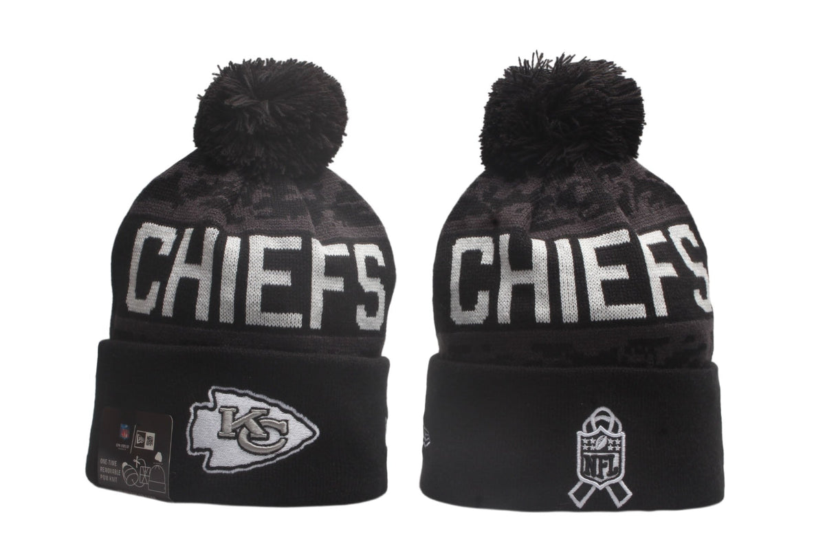 Football Salute to Service Cuffed Knit Hat with Pom - Embroidered Patch