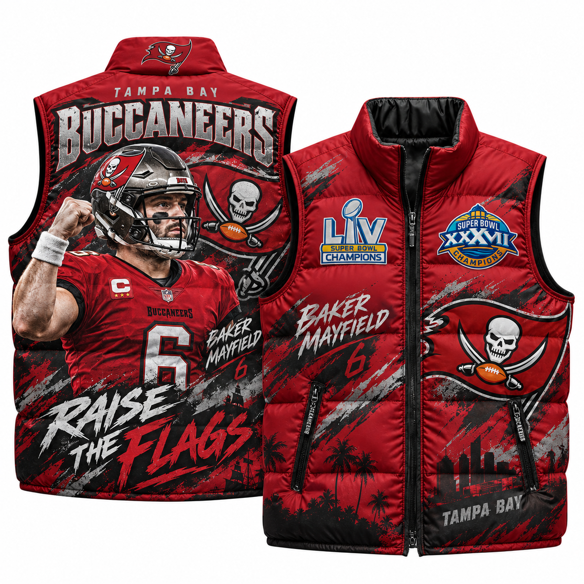 TB Baker Mayfield #6 Puffer Vest - Printed