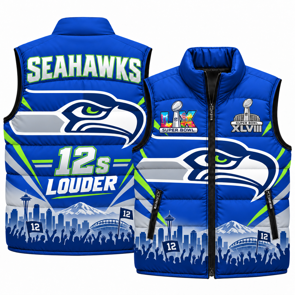 Seattle Seahawks "12s Louder" Edition Puffer Vest - Printed