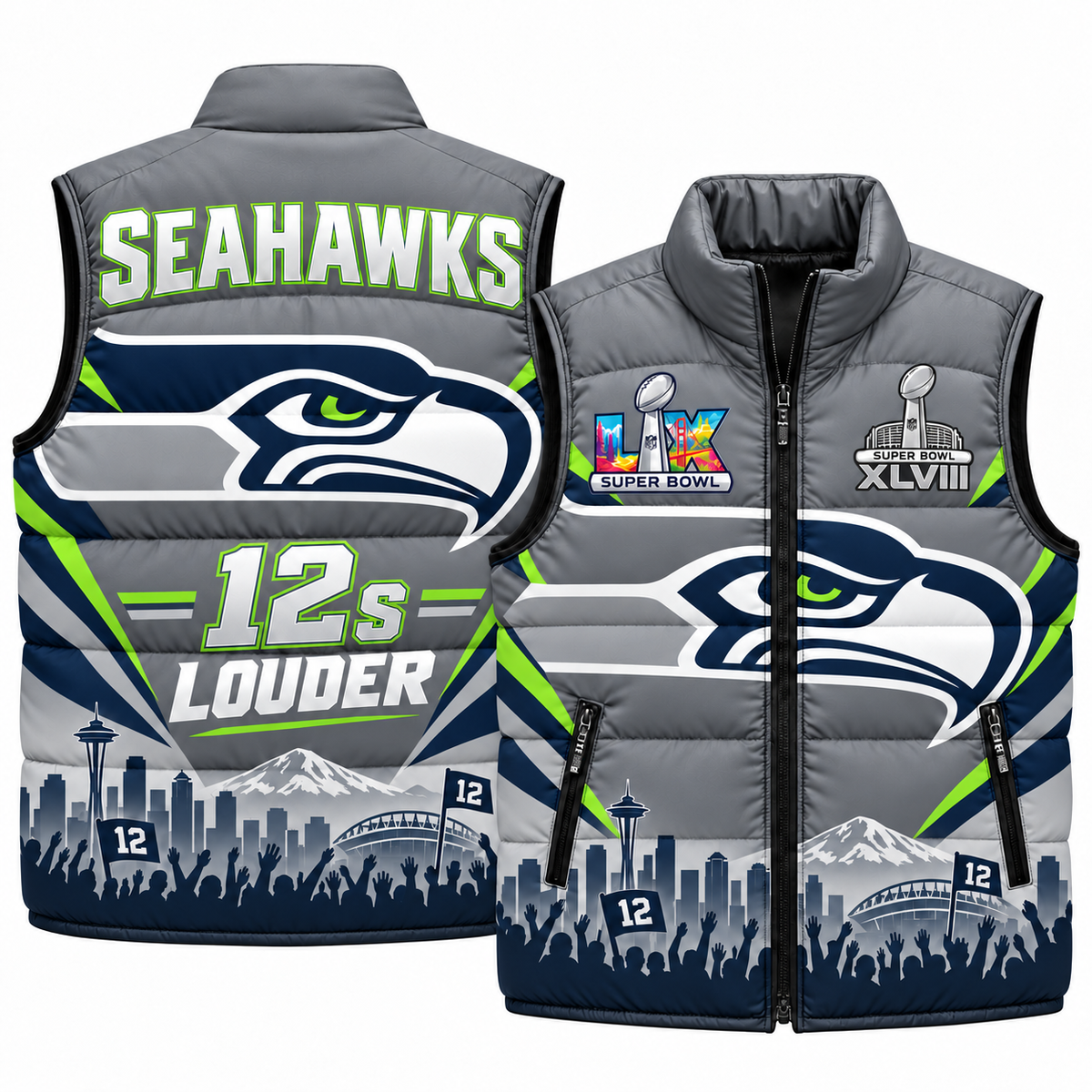 Seattle Seahawks "12s Louder" Edition Puffer Vest - Printed