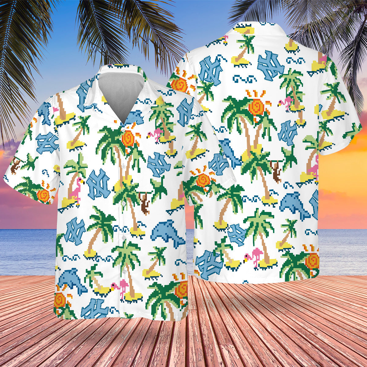 NYY Pixel Hawaiian Design Button Shirt