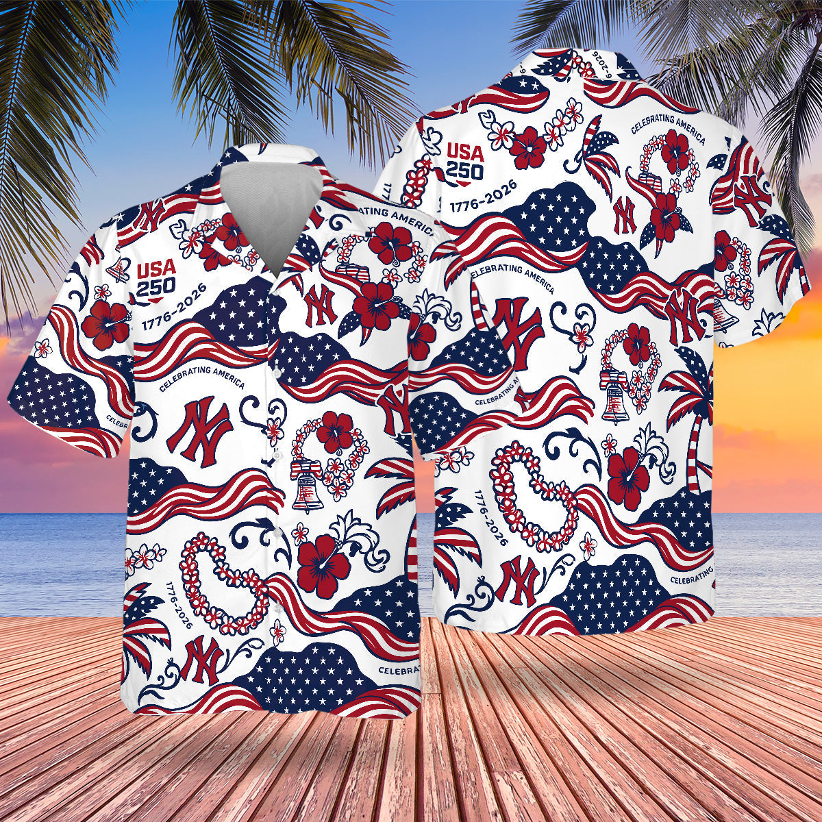 NYY Special Semiquincentennial Hawaiian Design Button Shirt V3