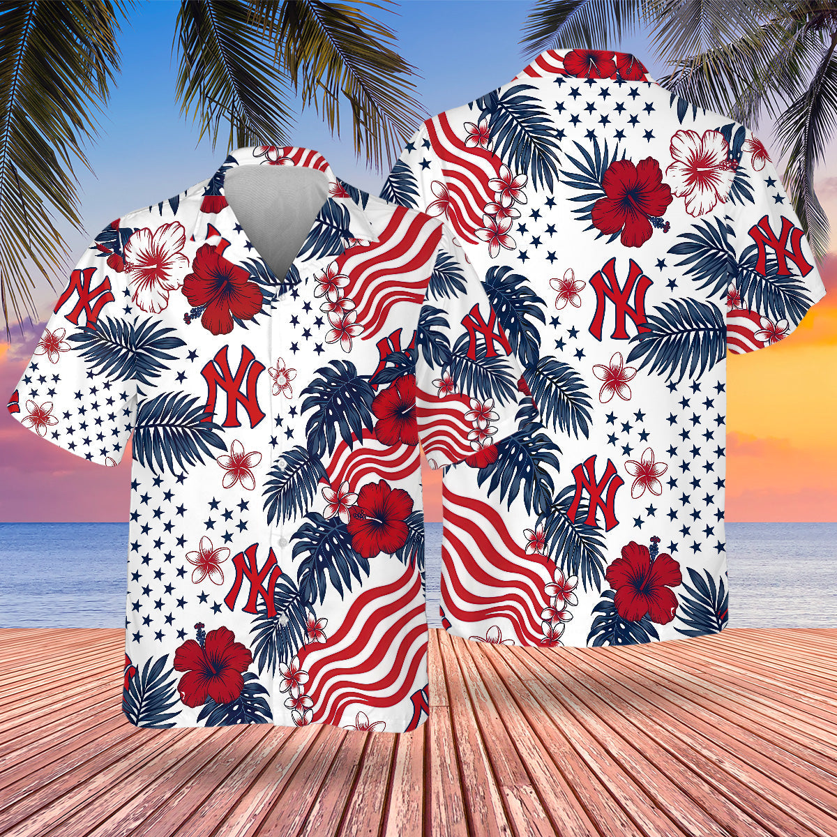NYY Special Semiquincentennial Hawaiian Design Button Shirt V4