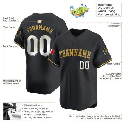 CUSTOM BLACK GOLD MEXICO BASEBALL JERSEY - EMBROIDERED
