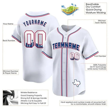 CUSTOM WHITE ROYAL SAN ANTONIO TEXAS PATTERN BASEBALL JERSEY - EMBROIDERED