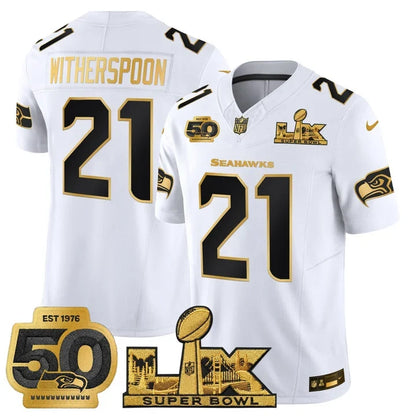SEA "Super Bowl LX & 50th Patch" Gold Vapor Jersey - Stitched