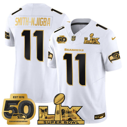 SEA "Super Bowl LX & 50th Patch" Gold Vapor Jersey - Stitched
